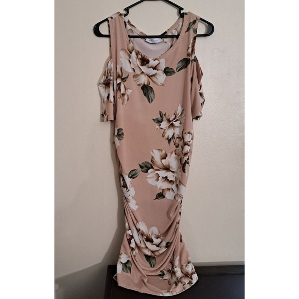 MY Bump Maternity Floral Cold Shoulder Fall Bodycon Dress size L